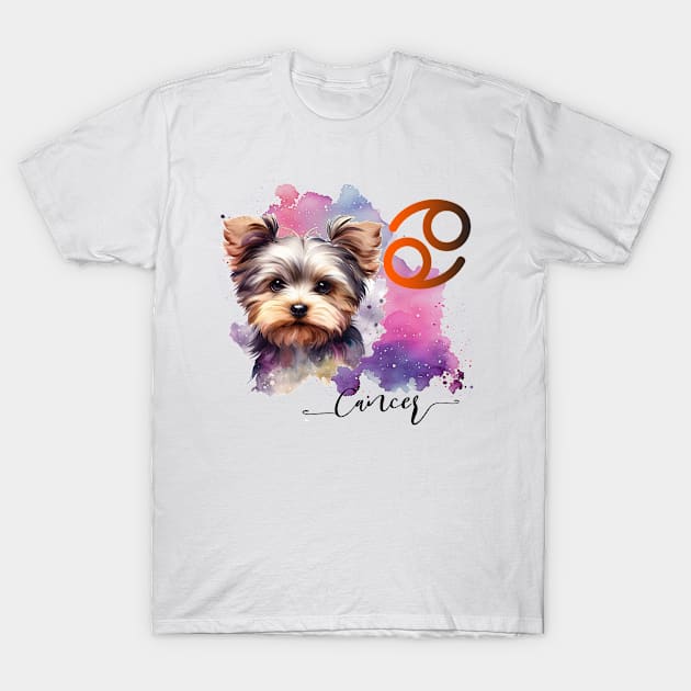 Cancer Zodiac Sign Cute Yorkie Watercolor Art T-Shirt by AdrianaHolmesArt